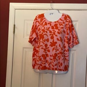Talbots Floral Crew Neck Short Sleeve Sweater